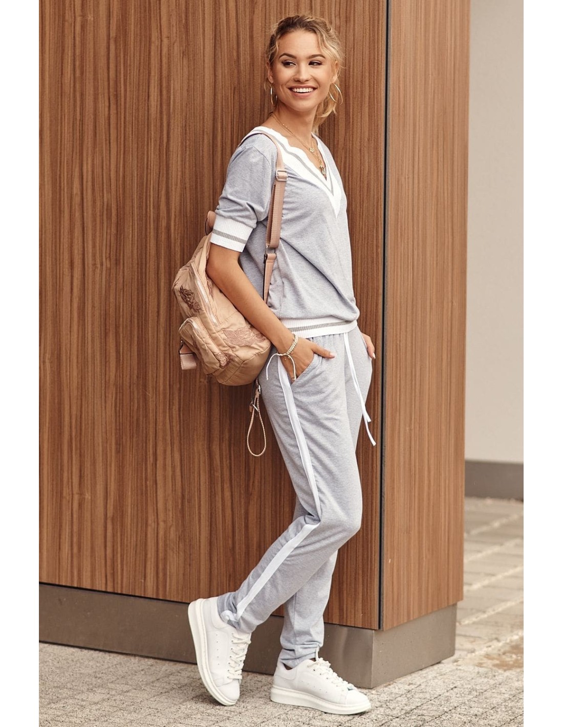 Gray women\'s tracksuit with short sleeves FK540 - Online store - Boutique